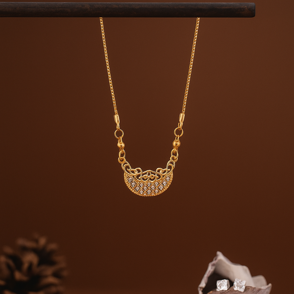 Half Moon Filigree Crystal Chain Pendant