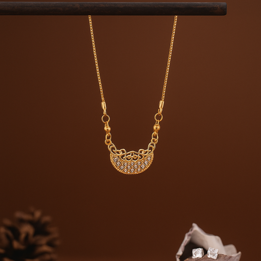 Half Moon Filigree Crystal Chain Pendant