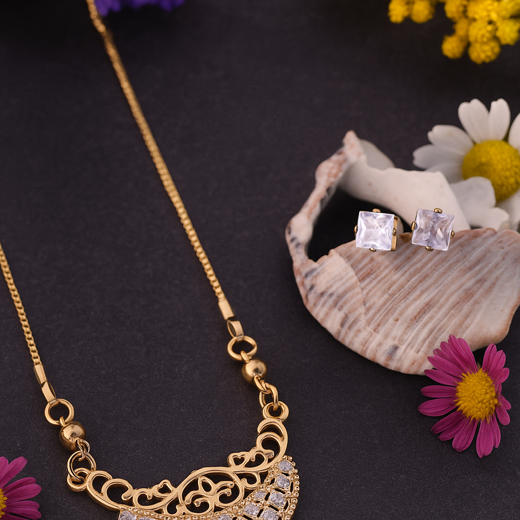 Half Moon Filigree Crystal Chain Pendant