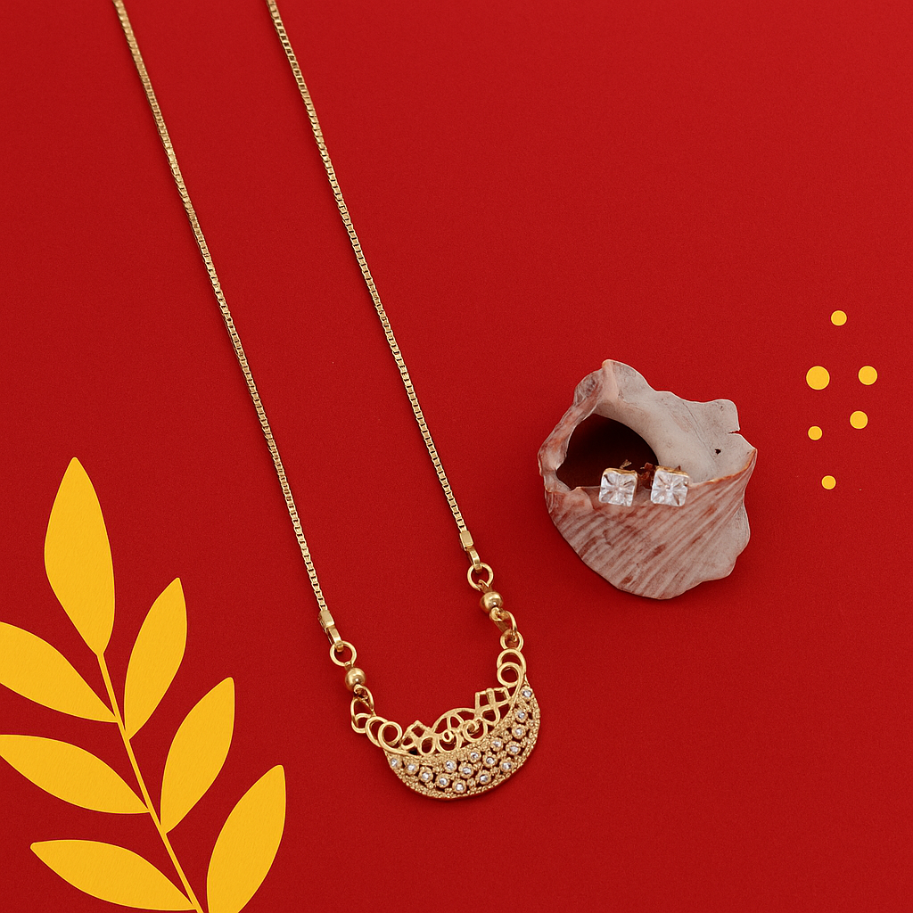 Half Moon Filigree Crystal Chain Pendant