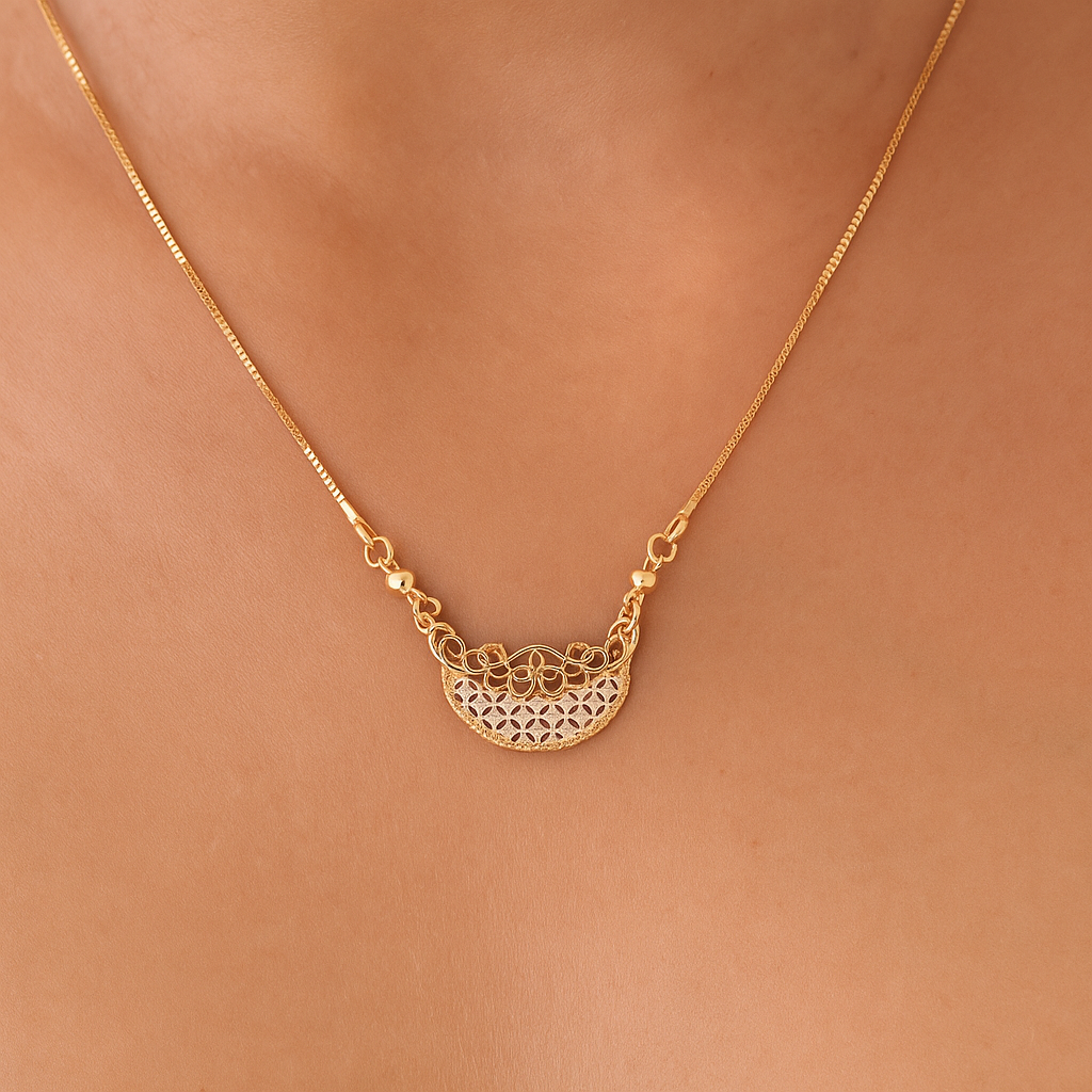 Half Moon Filigree Crystal Chain Pendant