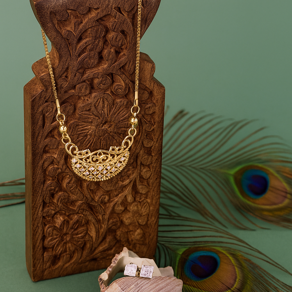 Half Moon Filigree Crystal Chain Pendant
