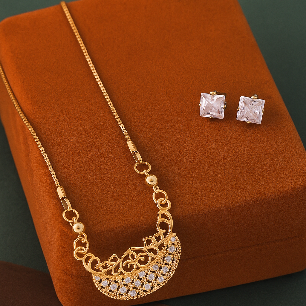 Half Moon Filigree Crystal Chain Pendant
