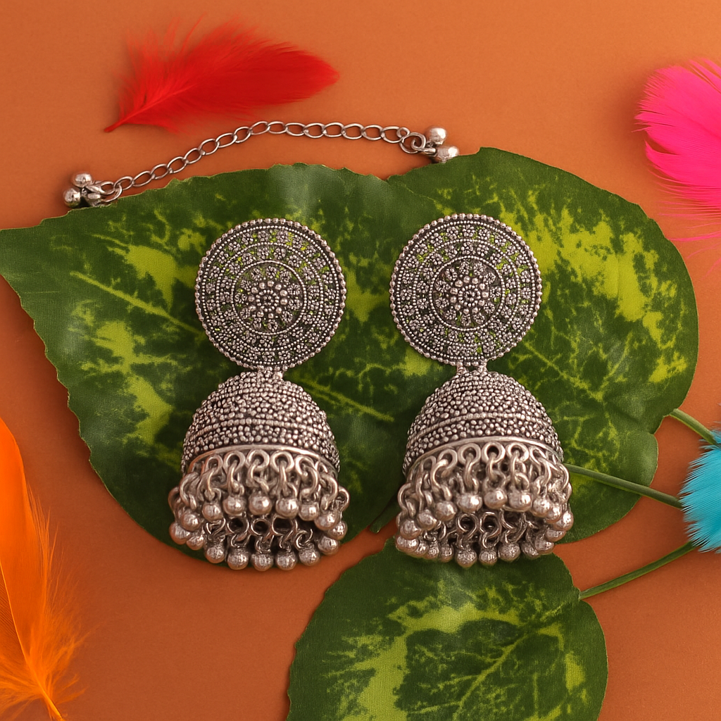 Antique Silver Oxidized Jhumka Earrings