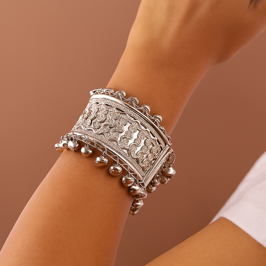 Oxidised Silver Kada – Statement Ethnic Bangle for Women