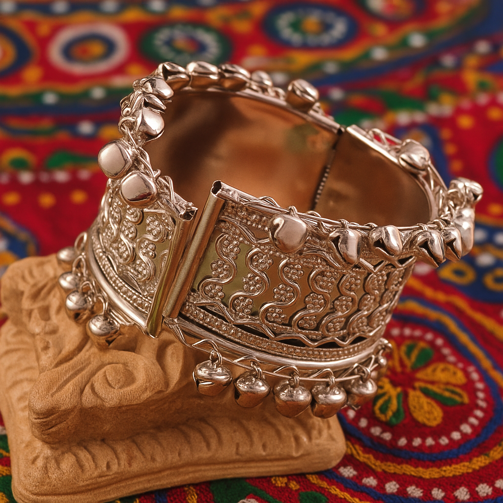 Oxidised Silver Kada – Statement Ethnic Bangle for Women