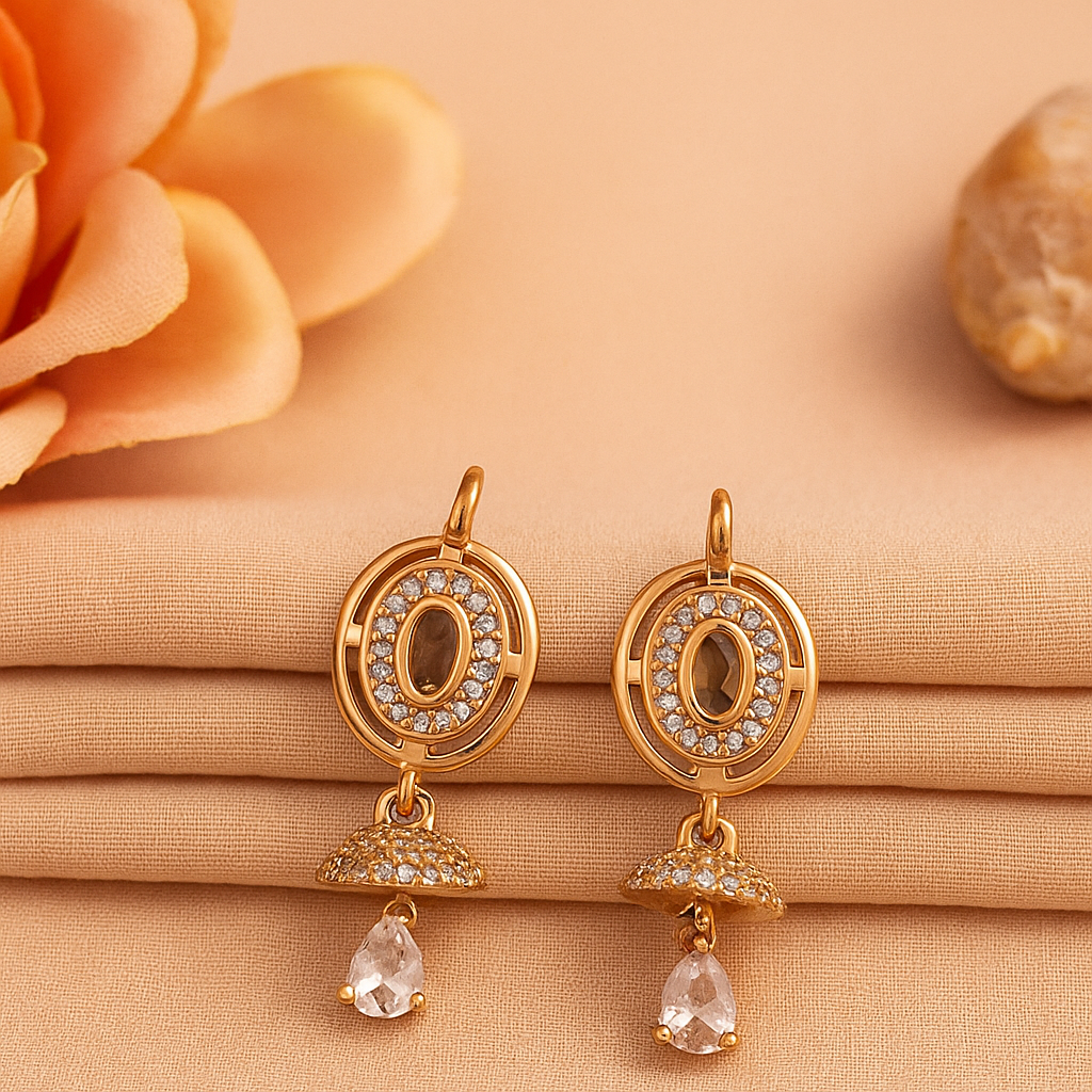 Elegant Gold Plated White Stone Drop Earrings