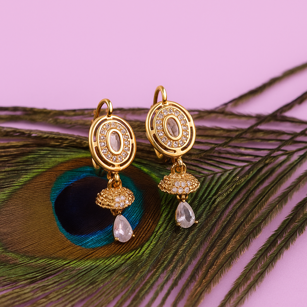 Elegant Gold Plated White Stone Drop Earrings