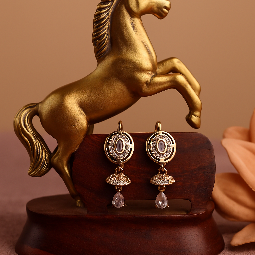 Elegant Gold Plated White Stone Drop Earrings