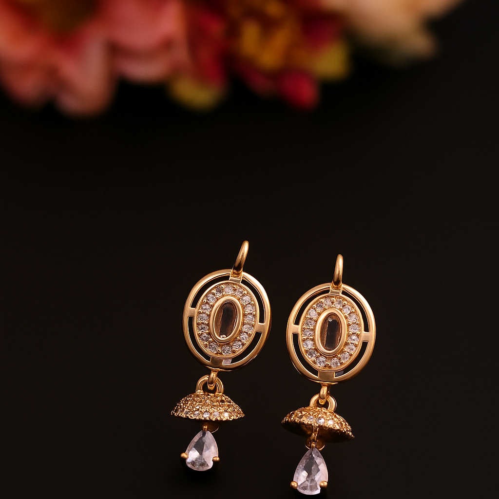 Elegant Gold Plated White Stone Drop Earrings