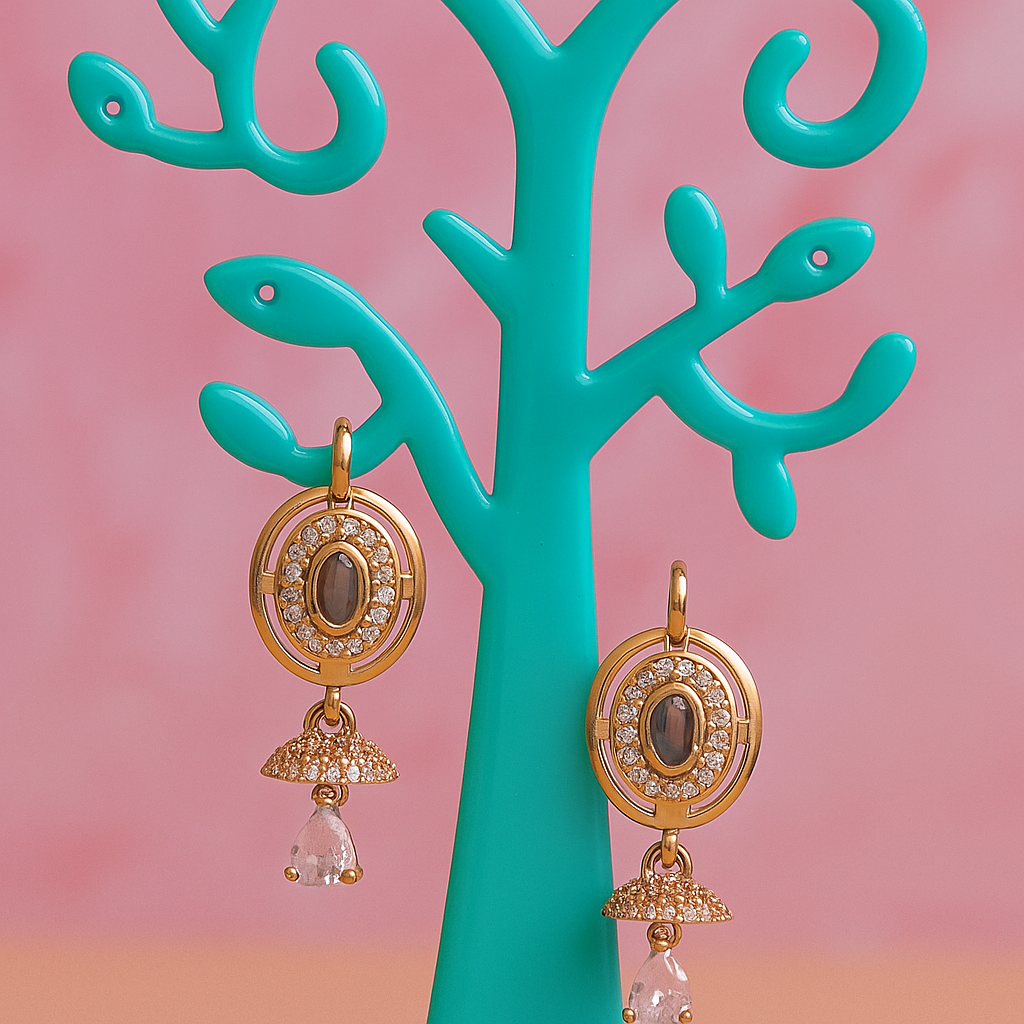 Elegant Gold Plated White Stone Drop Earrings