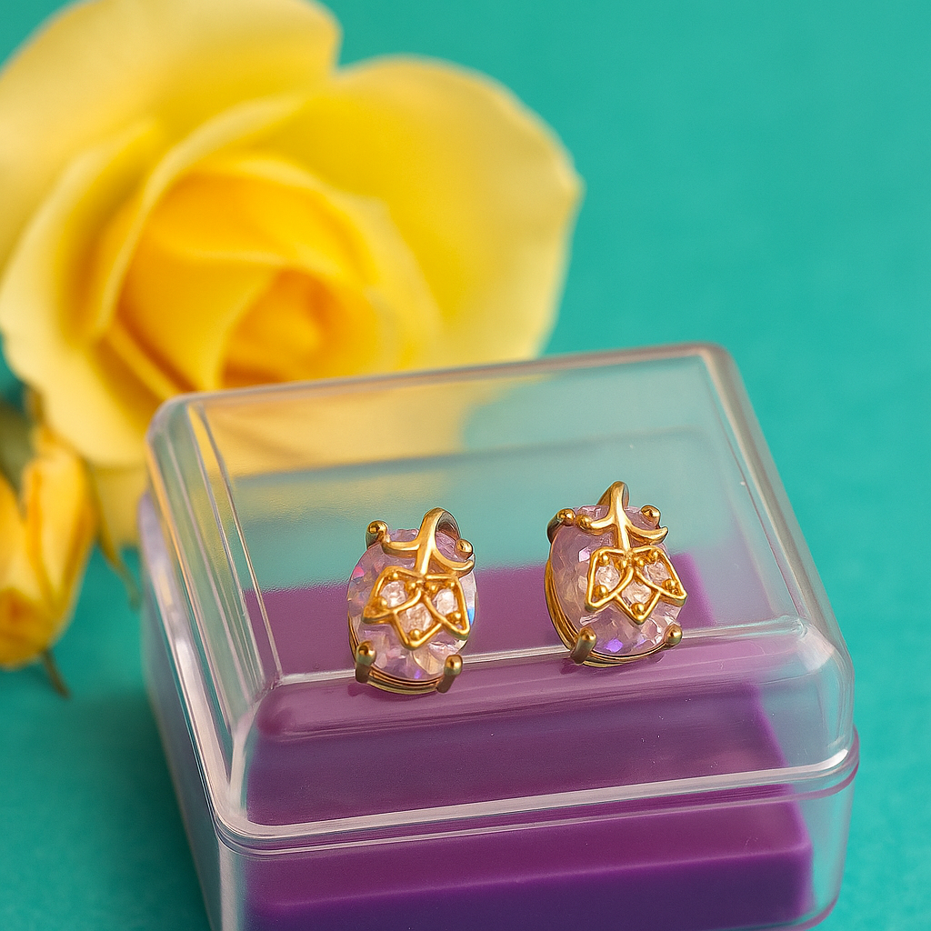 White Stone Leaf Design Stud Earrings