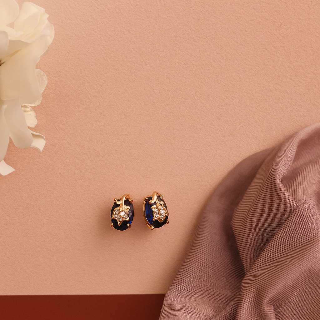 Stylish Black Stone Leaf Design Stud Earrings