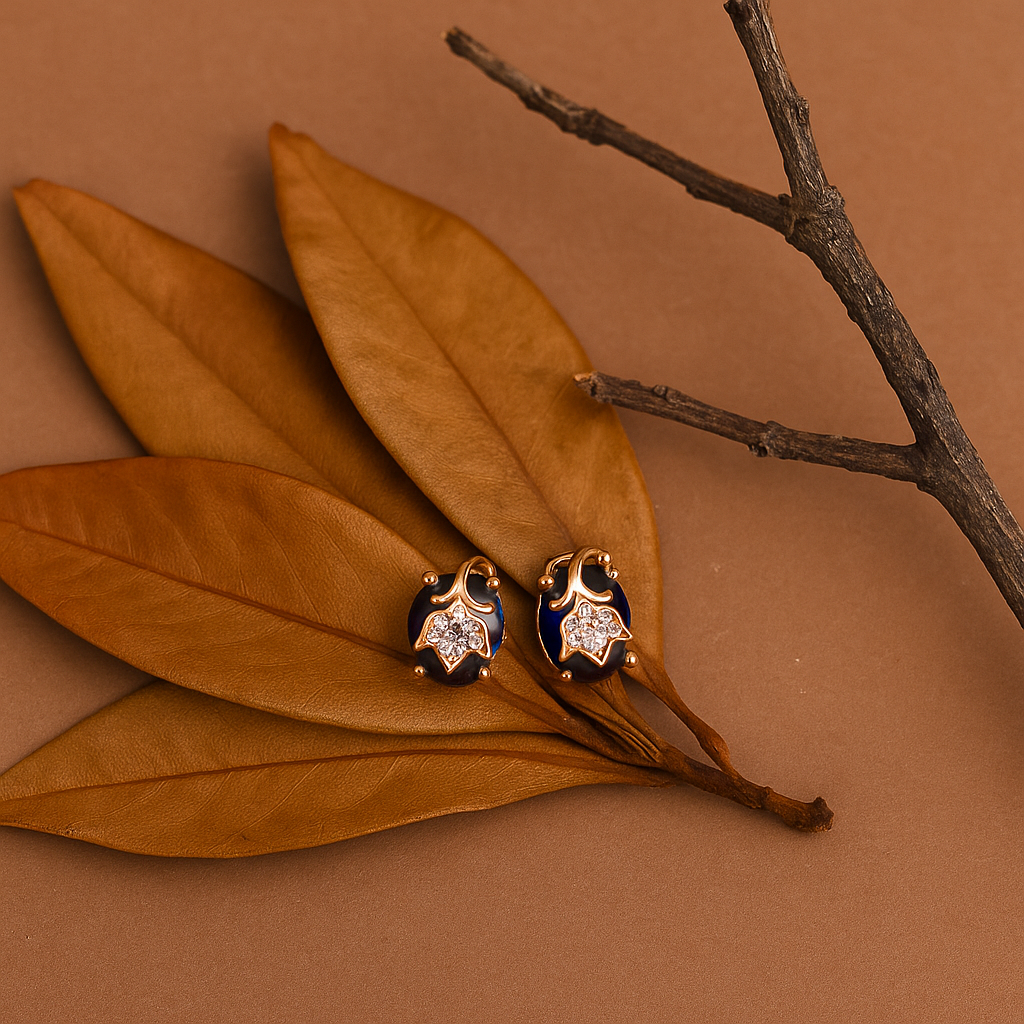 Stylish Black Stone Leaf Design Stud Earrings