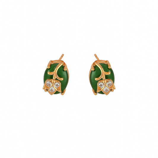 Elegant Green Stone Leaf Design Stud Earrings
