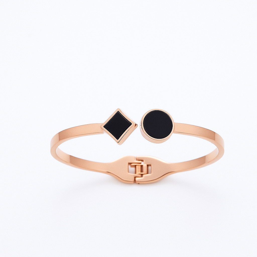 Gold Plated Black Enamel Bracelet – Adjustable Minimalist Bangle