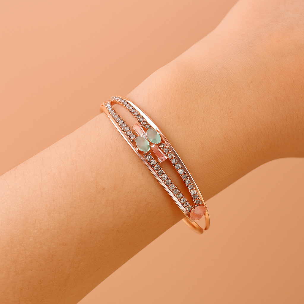 Rose Gold Bangles With AD
