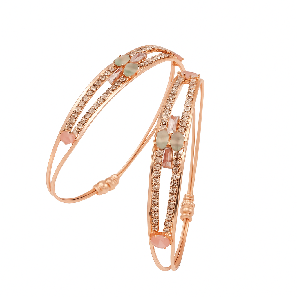 Rose Gold Bangles With AD