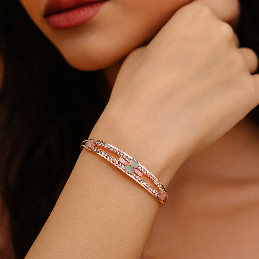 Rose Gold Bangles With AD