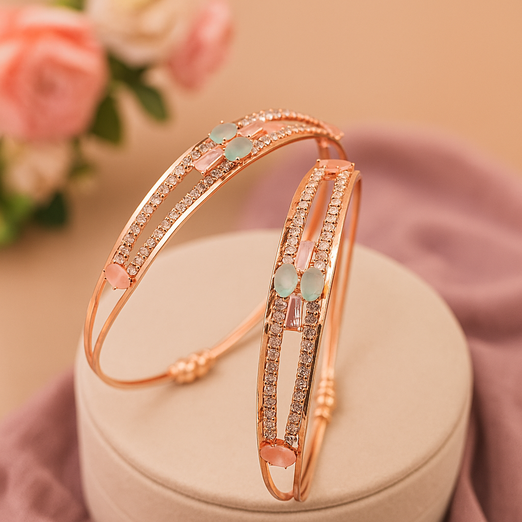 Rose Gold Bangles With AD