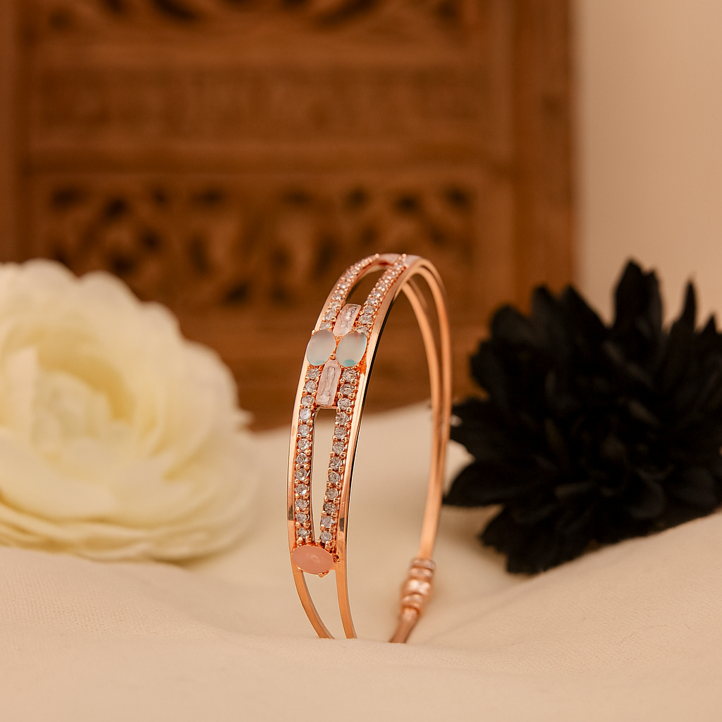 Rose Gold Bangles With AD