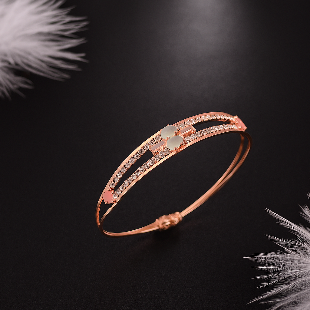 Rose Gold Bangles With AD