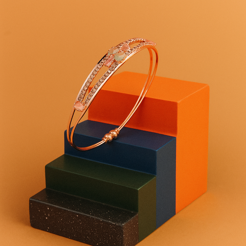 Rose Gold Bangles With AD