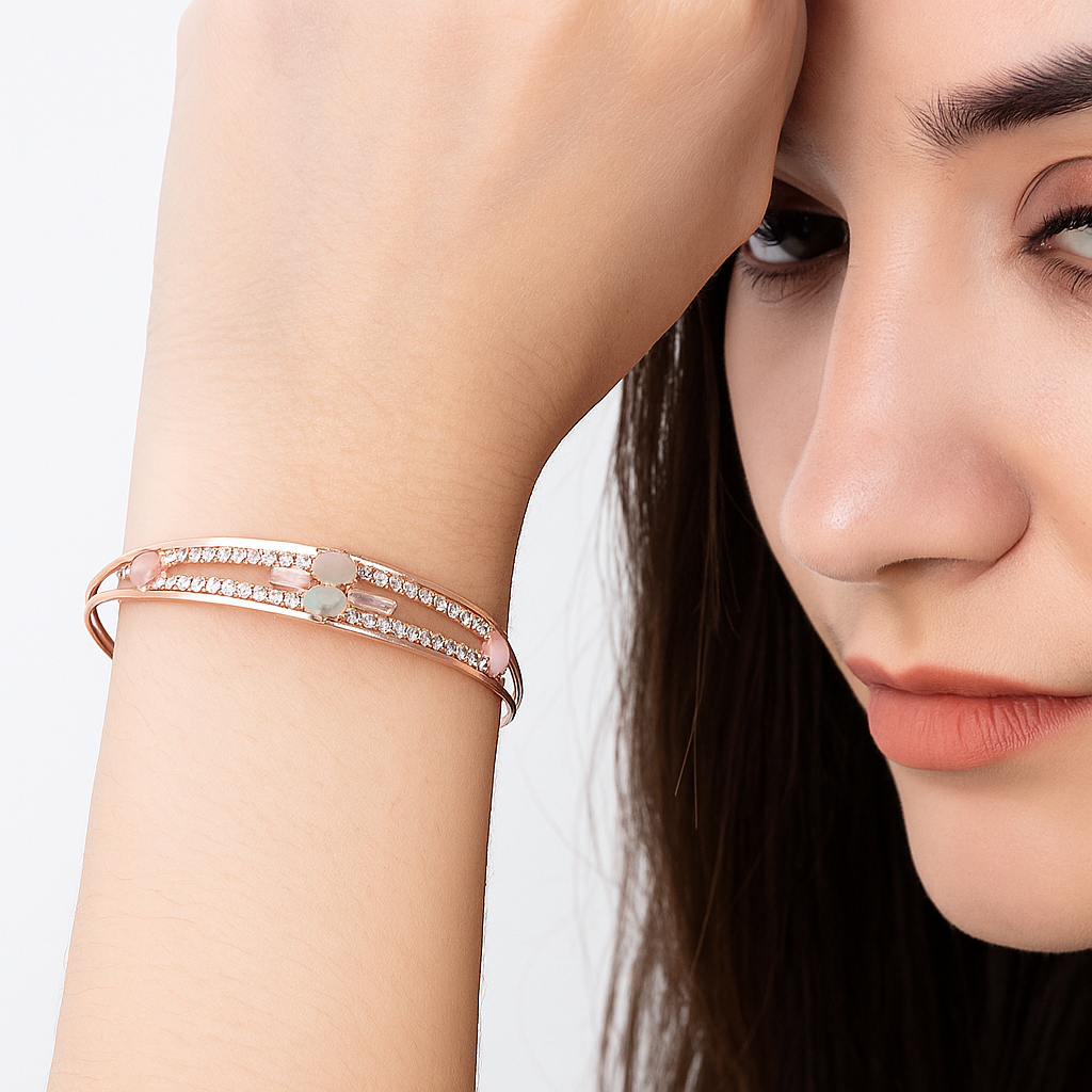 Rose Gold Bangles With AD