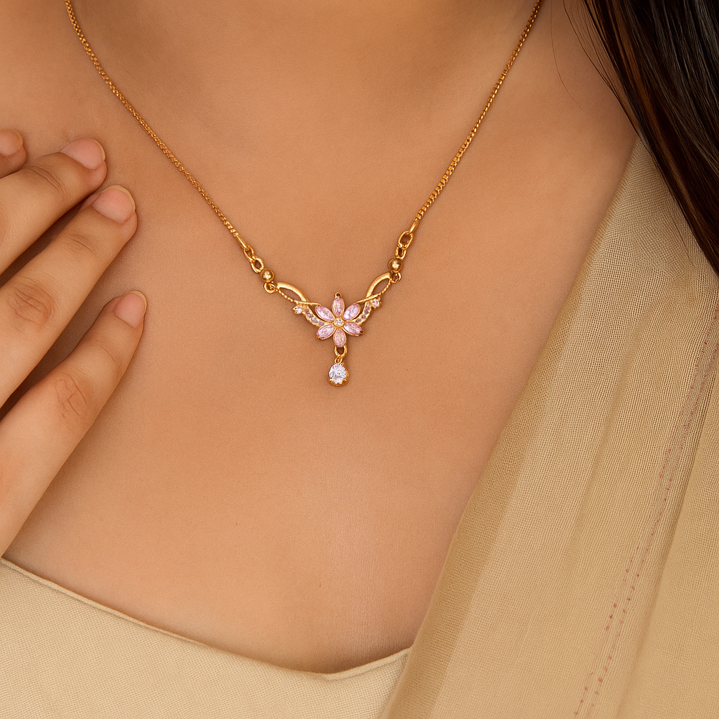 Floral Stone Pendant Chain Necklace