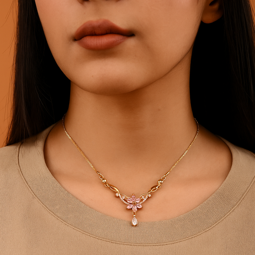 Floral Stone Pendant Chain Necklace