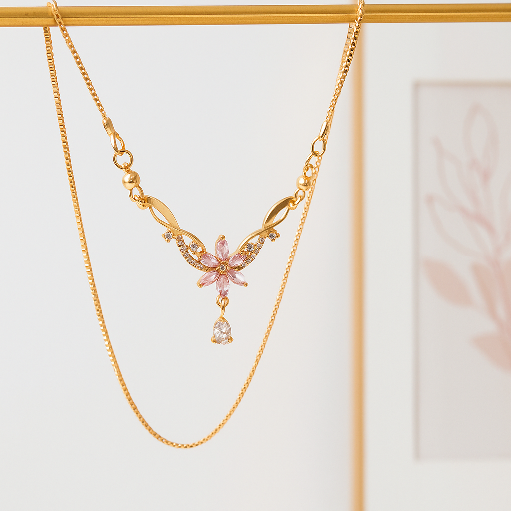 Floral Stone Pendant Chain Necklace