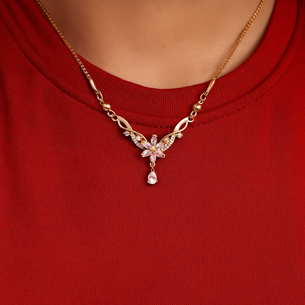 Floral Stone Pendant Chain Necklace
