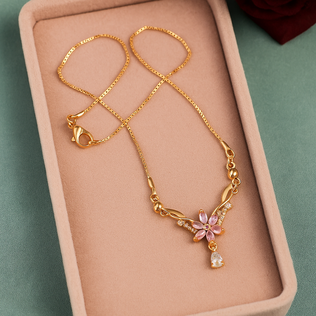 Floral Stone Pendant Chain Necklace