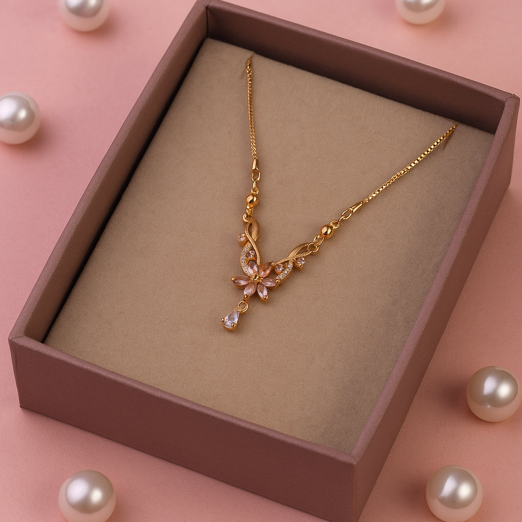 Floral Stone Pendant Chain Necklace
