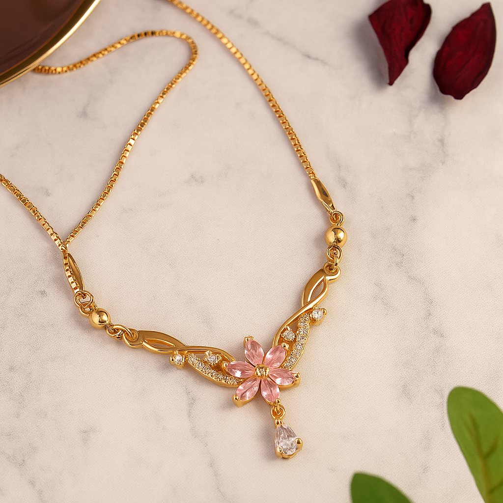 Floral Stone Pendant Chain Necklace