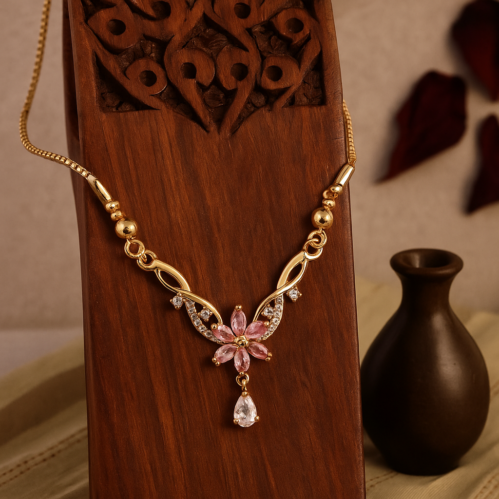 Floral Stone Pendant Chain Necklace