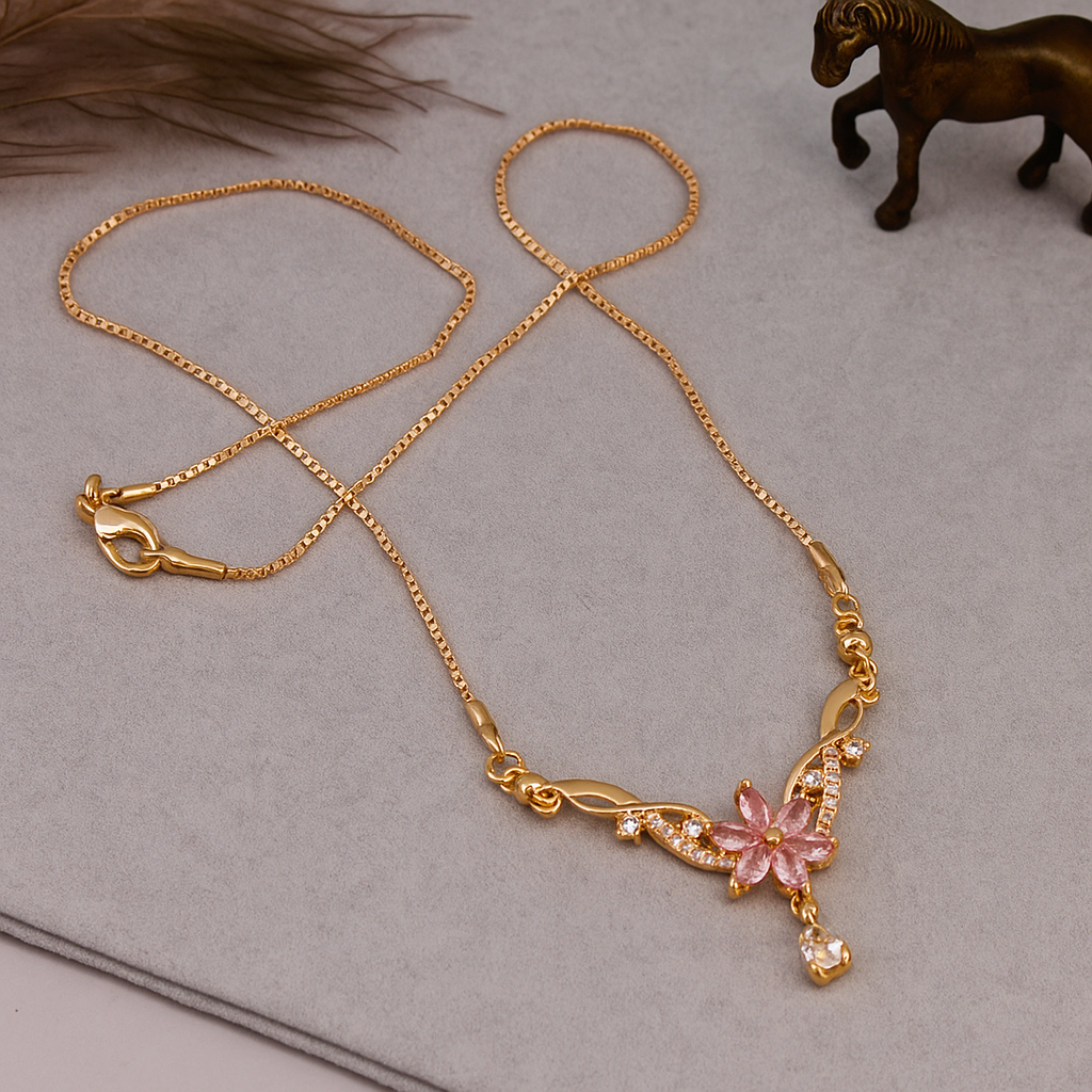 Floral Stone Pendant Chain Necklace