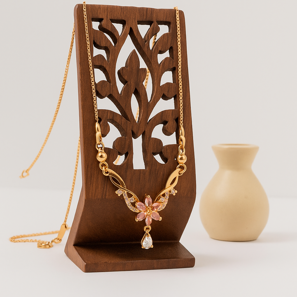 Floral Stone Pendant Chain Necklace