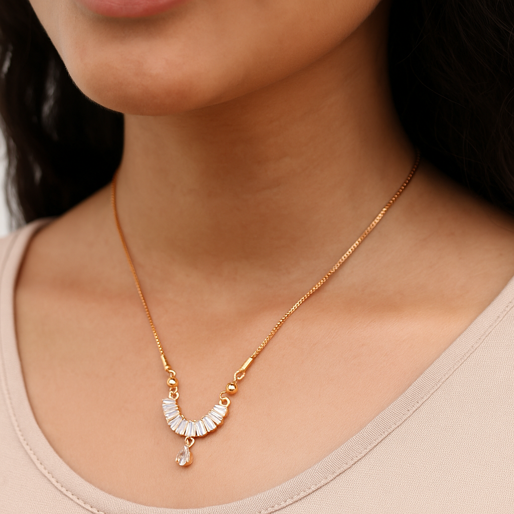 Semi-Circle Crystal Stone Pendant Chain Necklace