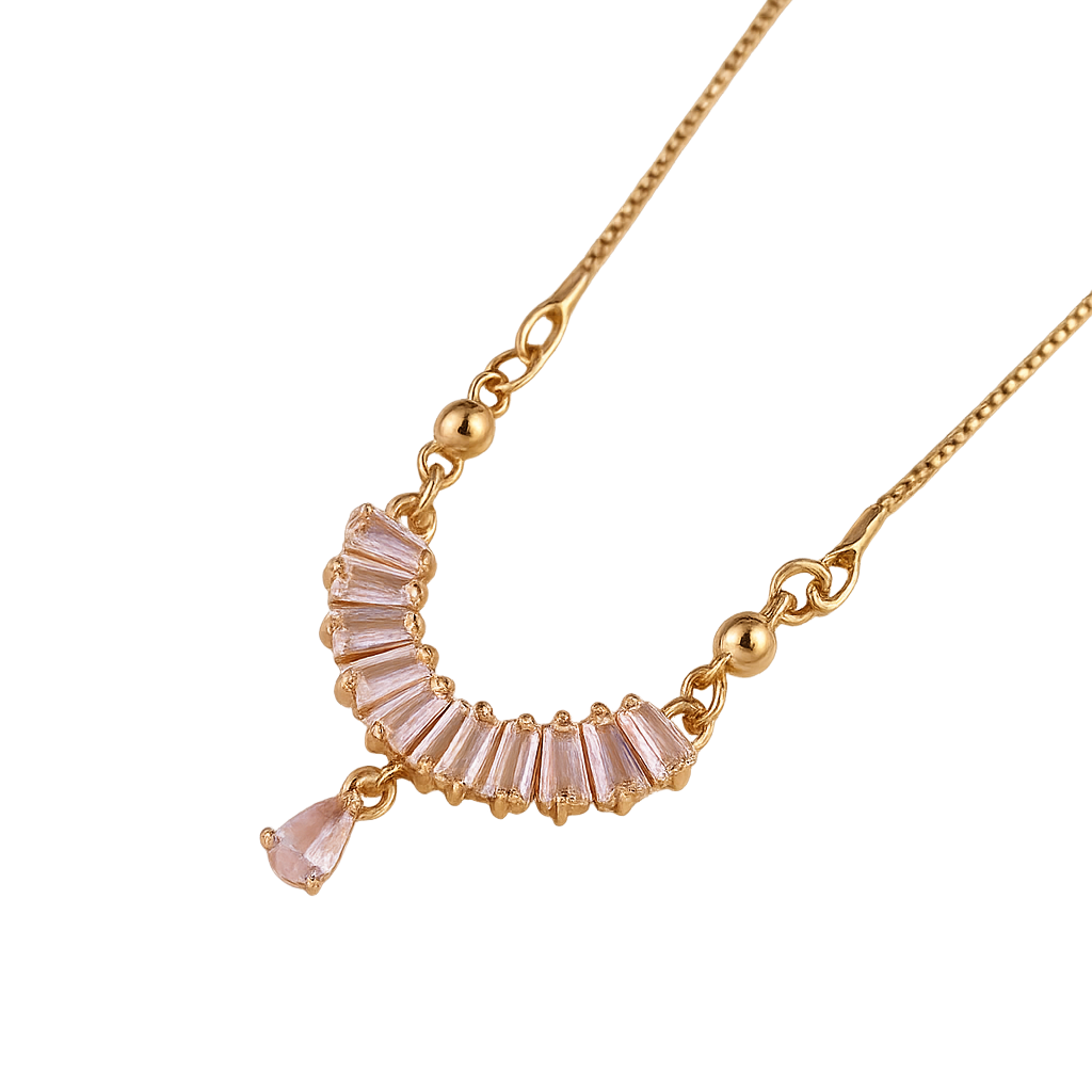 Semi-Circle Crystal Stone Pendant Chain Necklace