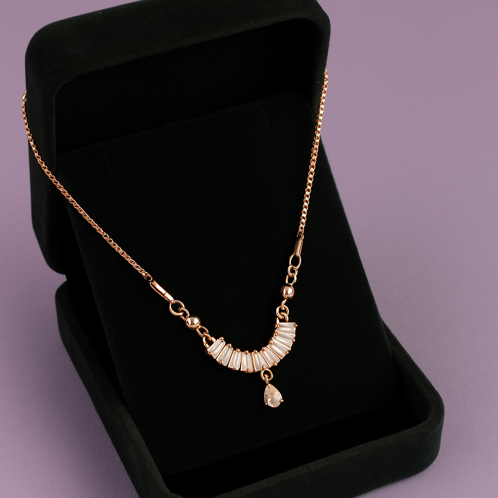 Semi-Circle Crystal Stone Pendant Chain Necklace
