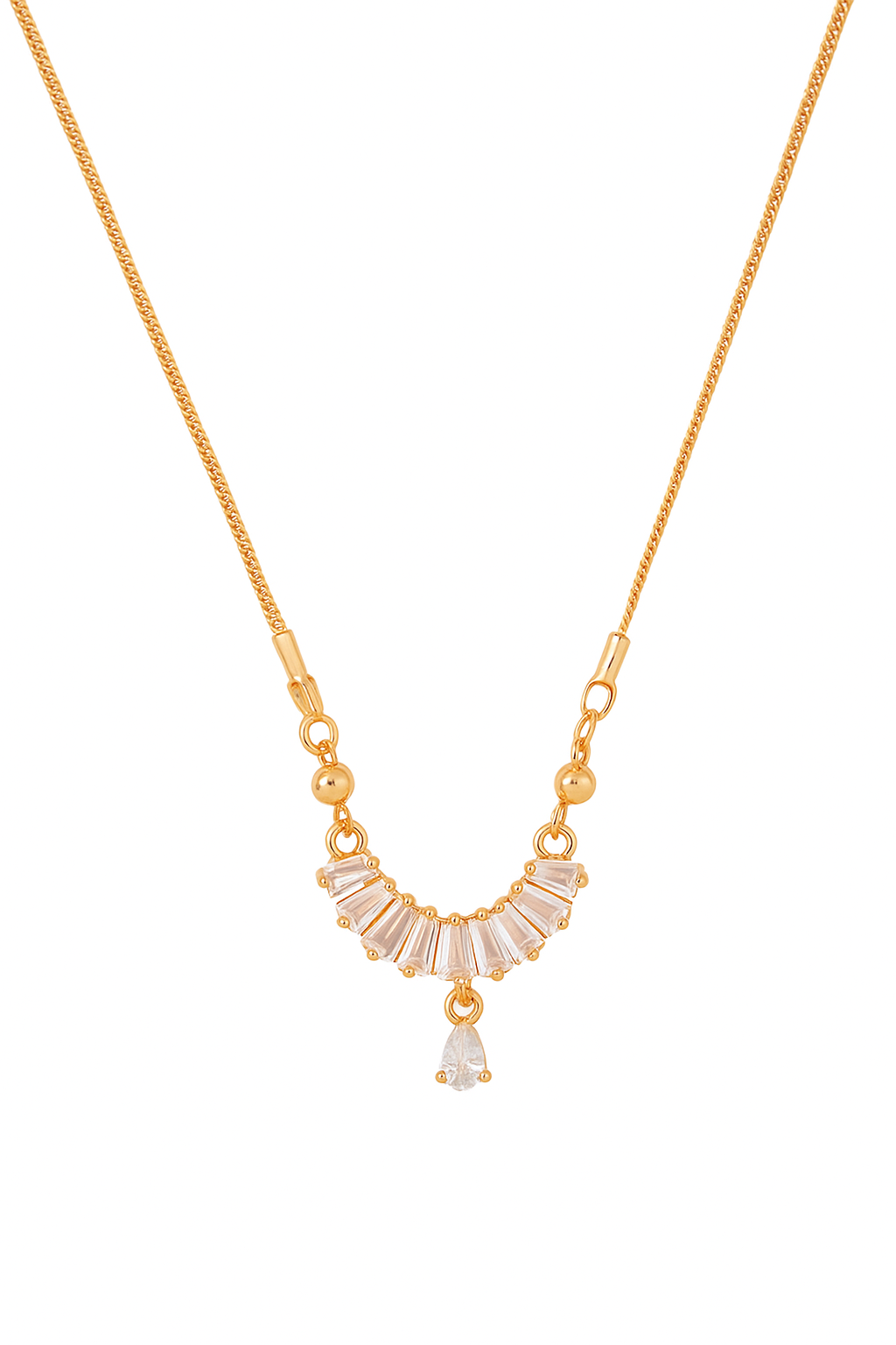 Semi-Circle Crystal Stone Pendant Chain Necklace