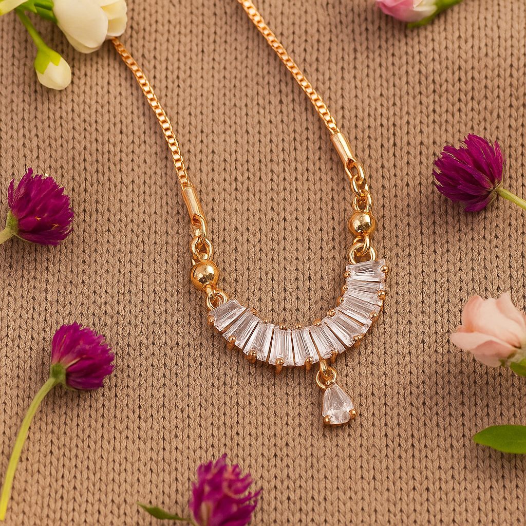 Semi-Circle Crystal Stone Pendant Chain Necklace