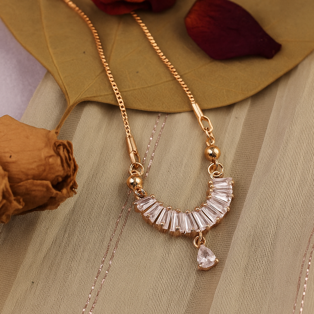 Semi-Circle Crystal Stone Pendant Chain Necklace