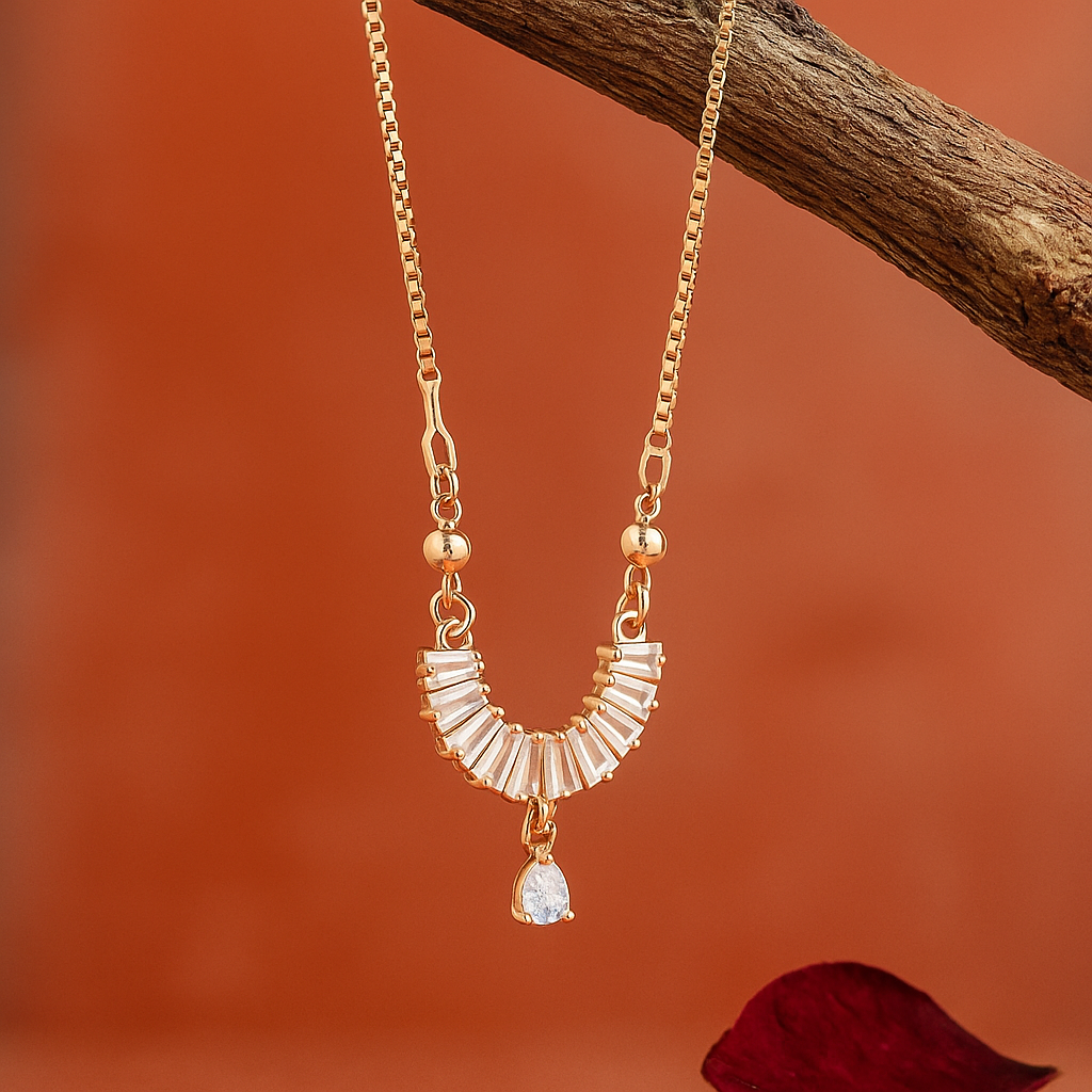 Semi-Circle Crystal Stone Pendant Chain Necklace