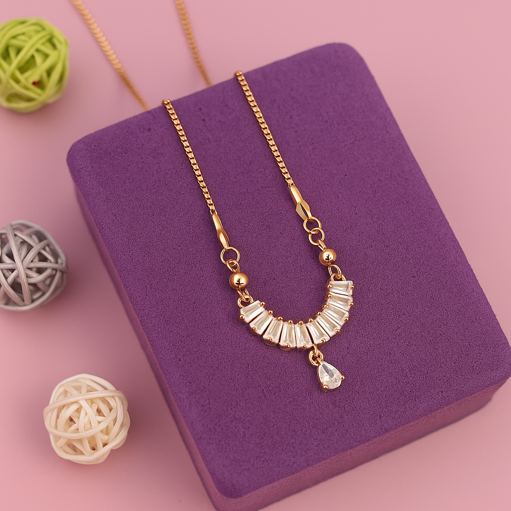 Semi-Circle Crystal Stone Pendant Chain Necklace