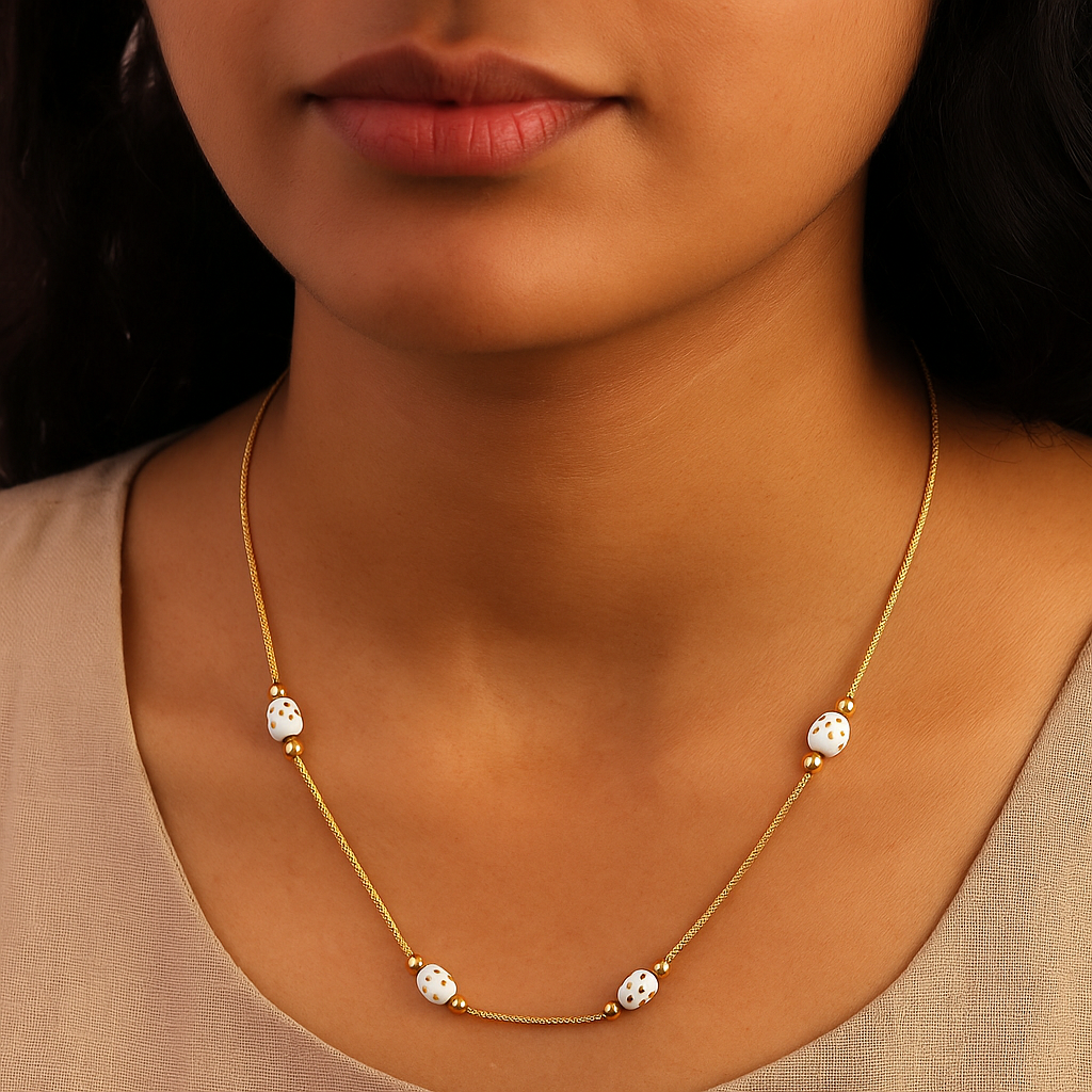 White Beaded Elegant Chain Necklace