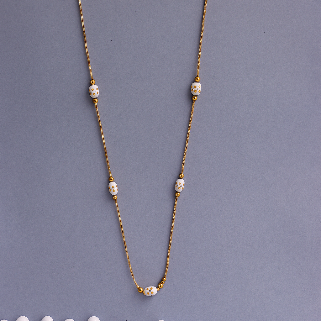 White Beaded Elegant Chain Necklace