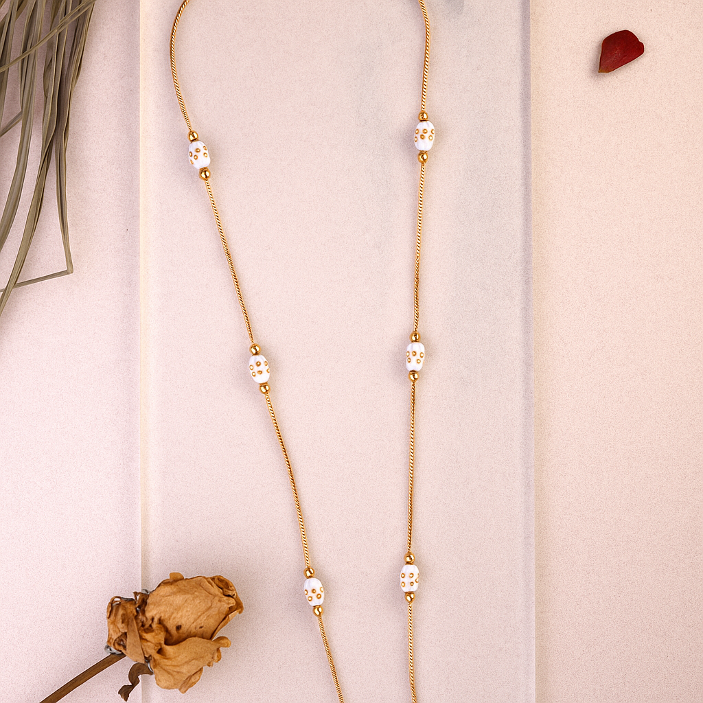 White Beaded Elegant Chain Necklace