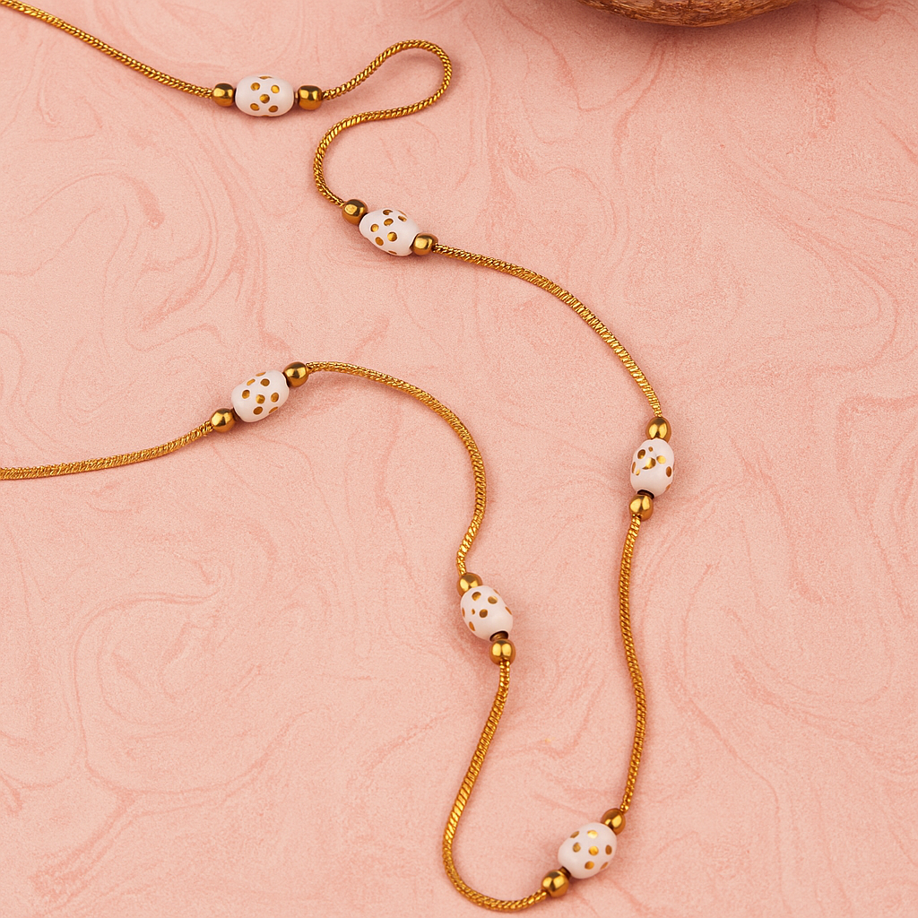White Beaded Elegant Chain Necklace